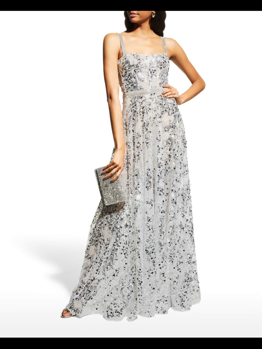 Bronx and Banco Silver Sequin Maxi Gown